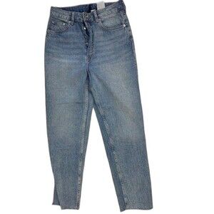H & M Divided Size 4 Womens Jeans Tapered Ankle Raw Hem High Rise Button Fly